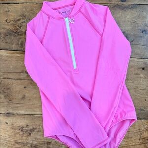 Lands’ End Girls Rash Guard Swimsuit | Size 12 | Pink | Long Sleeve
